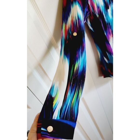 Investment Petites Women's PL Bright Multicolored‎ Long Sleeve Roll Tab Blouse - Picture 5 of 6